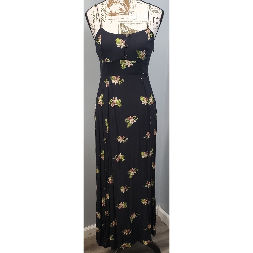 Volcom‎ Stormy Tropix Maxi Dress Womens S Multi Floral Spaghetti Strap Side Zip